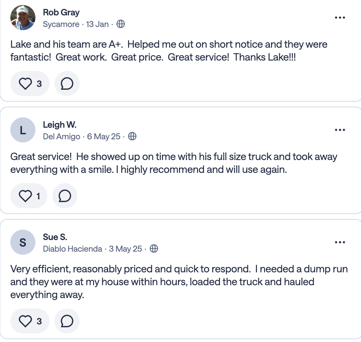 Reviews from Rob Gray, Leigh W., and Sue S.