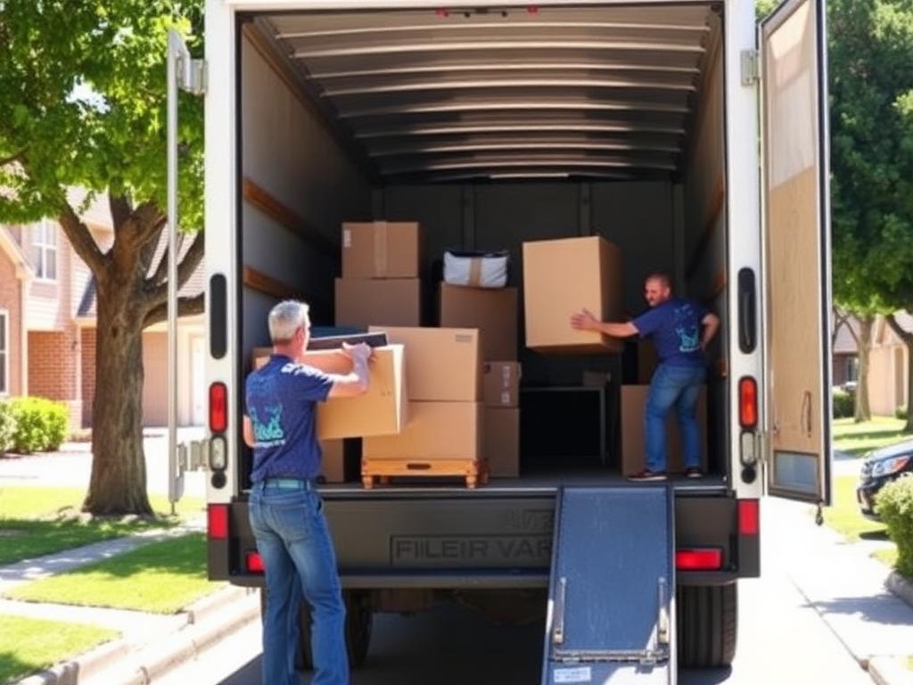 Loading boxes and furniture into a moving truck