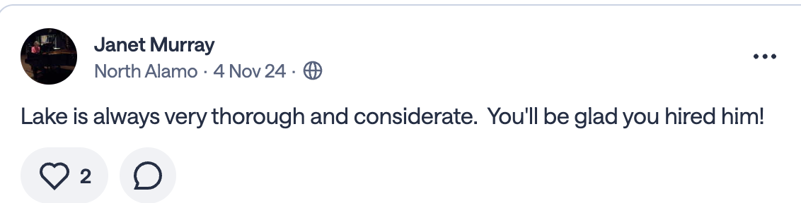 Review from Janet Murray in North Alamo