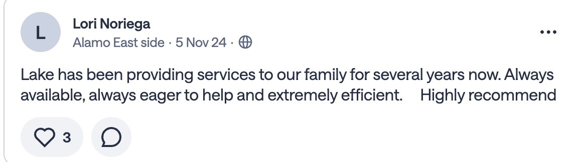 Review from Lori Noriega in Alamo East side