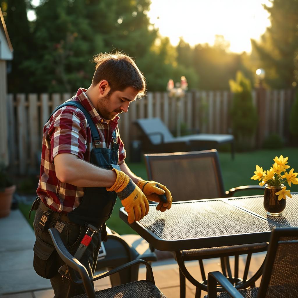 Handyman assembling patio furniture